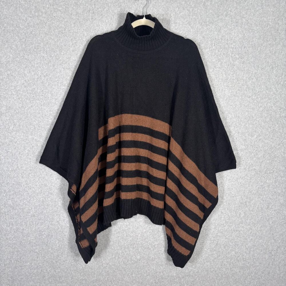 Peruvian‎ Connection 100% Alpaca Poncho OS Turtleneck Black Gold Rust Comfy Cozy